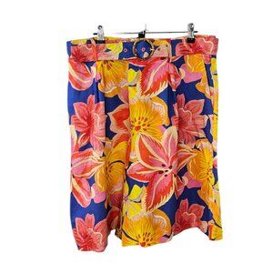 Farm Rio x Anthropologie Linen Blend Belted Floral Bermuda Shorts, Size L
